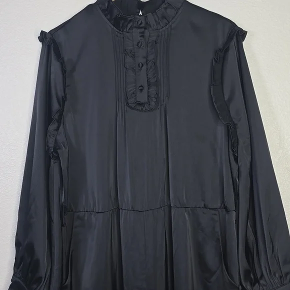 Disturbia Pintuck Rufflw Black Long Sleeve Ruffle- Jumpsuit Size 12 Belt Missing - Picture 6 of 13